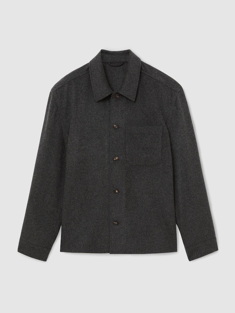 Reiss Charcoal Grey Collin Brushed Wool-Blend Patch-Pocket Overshirt - Image 2 of 8 Reiss Charcoal Grey Collin Brushed Wool-Blend Patch-Pocket Overshirt - Image 2 of 8