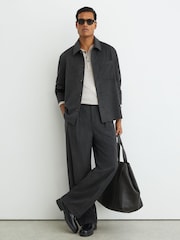 Reiss Charcoal Grey Collin Brushed Wool-Blend Patch-Pocket Overshirt - Image 3 of 8