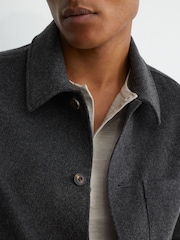 Reiss Charcoal Grey Collin Brushed Wool-Blend Patch-Pocket Overshirt - Image 4 of 8