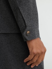 Reiss Charcoal Grey Collin Brushed Wool-Blend Patch-Pocket Overshirt - Image 5 of 8