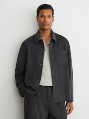 Reiss Charcoal Grey Collin Brushed Wool-Blend Patch-Pocket Overshirt - Image 6 of 8