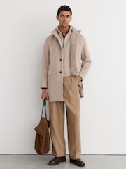 בצבע בז' - Reiss Fossil Wool-Blend Gilet-Insert Single-Breasted Coat - תמונה 1 מתוך 9
