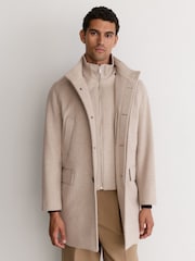 בצבע בז' - Reiss Fossil Wool-Blend Gilet-Insert Single-Breasted Coat - תמונה 5 מתוך 9