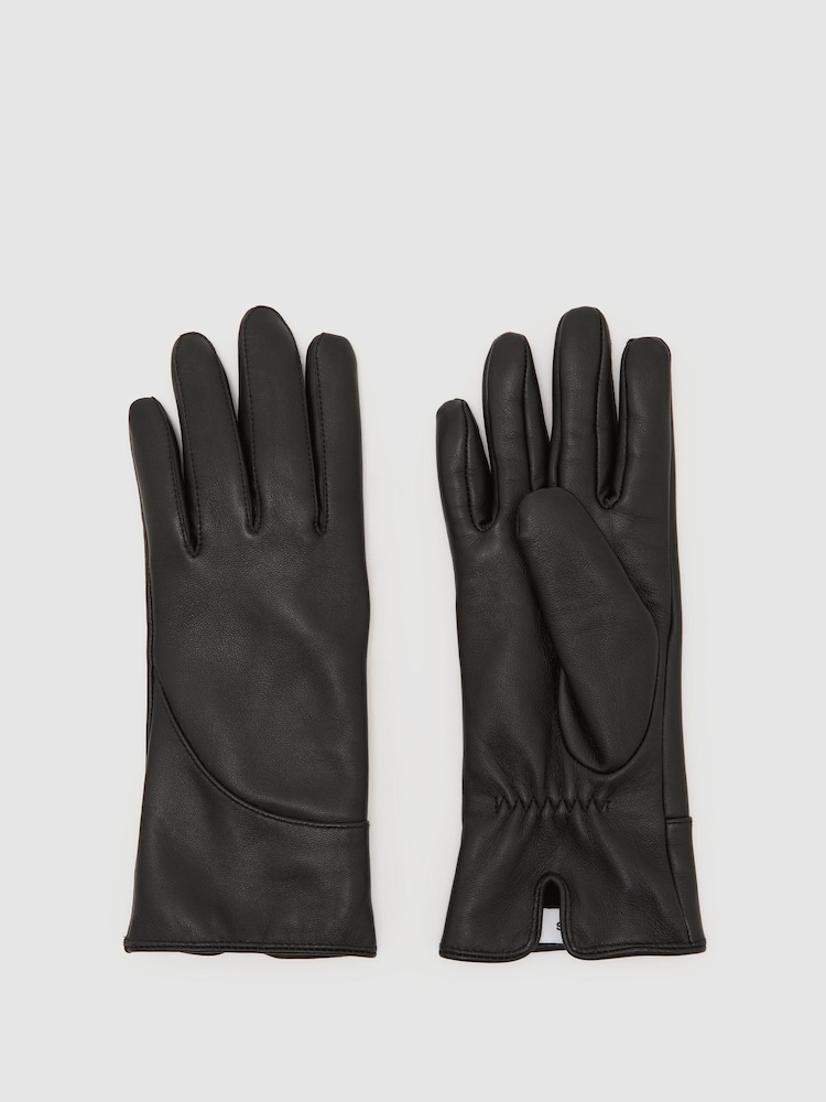 Reiss Black Georgia Leather Gloves - Image 1 of 2