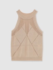 Reiss Neutral Maya Cotton-Blend Argyle Open-Knit Vest - Image 2 of 7