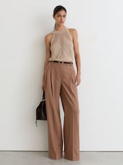 Reiss Neutral Maya Cotton-Blend Argyle Open-Knit Vest - Image 3 of 7