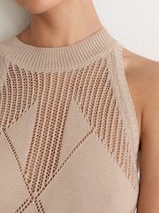 Reiss Neutral Maya Cotton-Blend Argyle Open-Knit Vest - Image 4 of 7