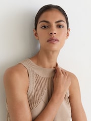 Reiss Neutral Maya Cotton-Blend Argyle Open-Knit Vest - Image 6 of 7