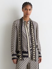 Reiss Navy/Gold Carmine Scarf-Print Tie-Neck Shirt - Image 3 of 9