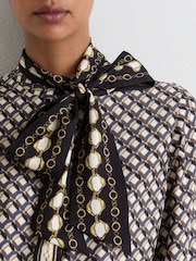 Reiss Navy/Gold Carmine Scarf-Print Tie-Neck Shirt - Image 6 of 9