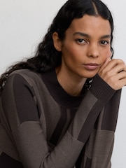 Reiss Chocolate Brown Faro Jacquard-Knit Mock-Neck Jumper - Image 1 of 6