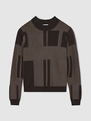 Reiss Chocolate Brown Faro Jacquard-Knit Mock-Neck Jumper - Image 2 of 6