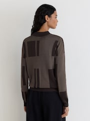 Reiss Chocolate Brown Faro Jacquard-Knit Mock-Neck Jumper - Image 5 of 6