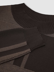 Reiss Chocolate Brown Faro Jacquard-Knit Mock-Neck Jumper - Image 6 of 6