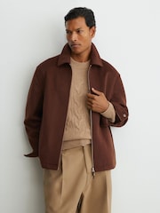 Reiss Rust Red Foley Brushed Wool-Blend Zip-Through Overshirt - Image 1 of 8