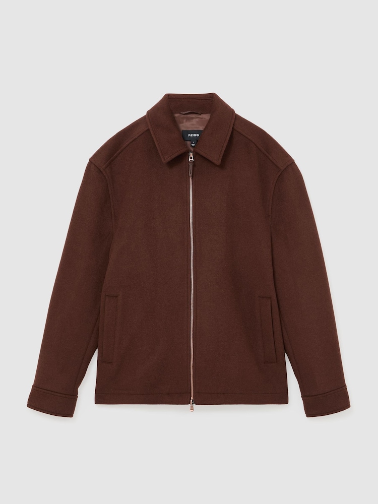 Reiss Rust Red Foley Brushed Wool-Blend Zip-Through Overshirt - Image 2 of 8 Reiss Rust Red Foley Brushed Wool-Blend Zip-Through Overshirt - Image 2 of 8