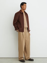 Reiss Rust Red Foley Brushed Wool-Blend Zip-Through Overshirt - Image 3 of 8