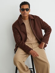 Reiss Rust Red Foley Brushed Wool-Blend Zip-Through Overshirt - Image 6 of 8