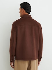 Reiss Rust Red Foley Brushed Wool-Blend Zip-Through Overshirt - Image 7 of 8