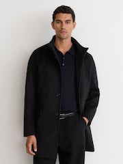 שחור - Reiss Fossil Wool-Blend Gilet-Insert Single-Breasted Coat - תמונה 4 מתוך 10