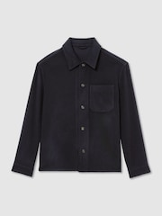 Reiss Navy Collin Brushed Wool-Blend Patch-Pocket Overshirt - Image 2 of 7