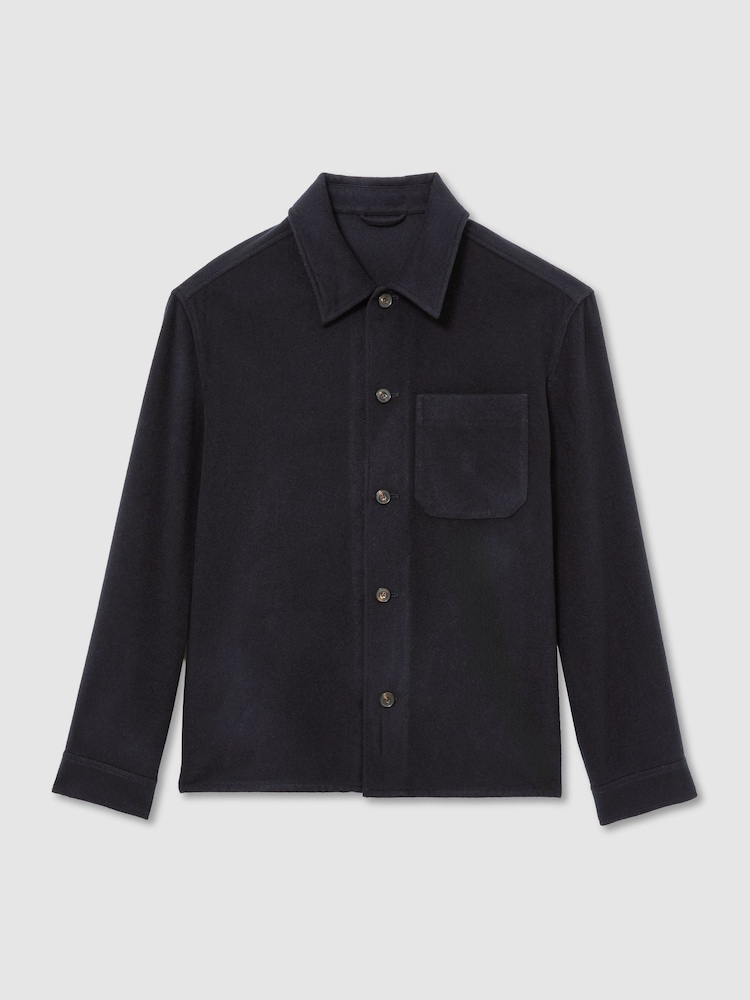 Reiss Navy Collin Brushed Wool-Blend Patch-Pocket Overshirt - Image 2 of 7 Reiss Navy Collin Brushed Wool-Blend Patch-Pocket Overshirt - Image 2 of 7