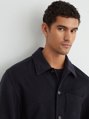 Reiss Navy Collin Brushed Wool-Blend Patch-Pocket Overshirt - Image 3 of 7