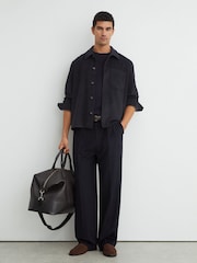 Reiss Navy Collin Brushed Wool-Blend Patch-Pocket Overshirt - Image 4 of 7