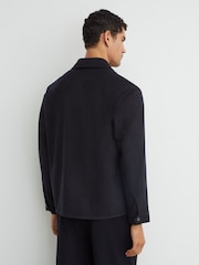 Reiss Navy Collin Brushed Wool-Blend Patch-Pocket Overshirt - Image 5 of 7