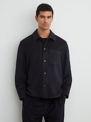 Reiss Navy Collin Brushed Wool-Blend Patch-Pocket Overshirt - Image 6 of 7