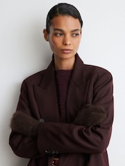 Reiss Chocolate Willow Brushed Cashmere Mittens - Image 1 of 4
