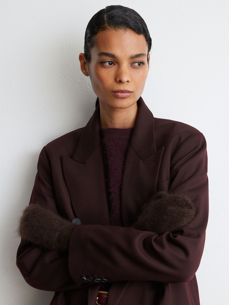 Reiss Chocolate Willow Brushed Cashmere Mittens - Image 1 of 4 Reiss Chocolate Willow Brushed Cashmere Mittens - Image 1 of 4
