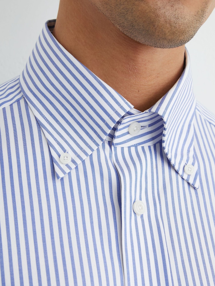Reiss White/Blue Stripe Dart Cotton Striped Button-Down Shirt Regular-Fit - Image 1 of 7 Reiss White/Blue Stripe Dart Cotton Striped Button-Down Shirt Regular-Fit - Image 1 of 7