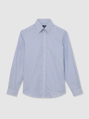 Reiss White/Blue Stripe Dart Cotton Striped Button-Down Shirt Regular-Fit - Image 2 of 7