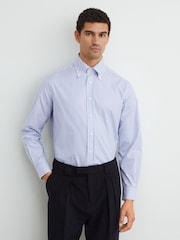 Reiss White/Blue Stripe Dart Cotton Striped Button-Down Shirt Regular-Fit - Image 3 of 7