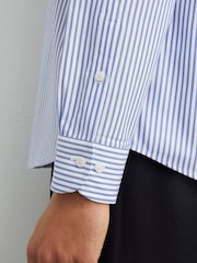 Reiss White/Blue Stripe Dart Cotton Striped Button-Down Shirt Regular-Fit - Image 5 of 7