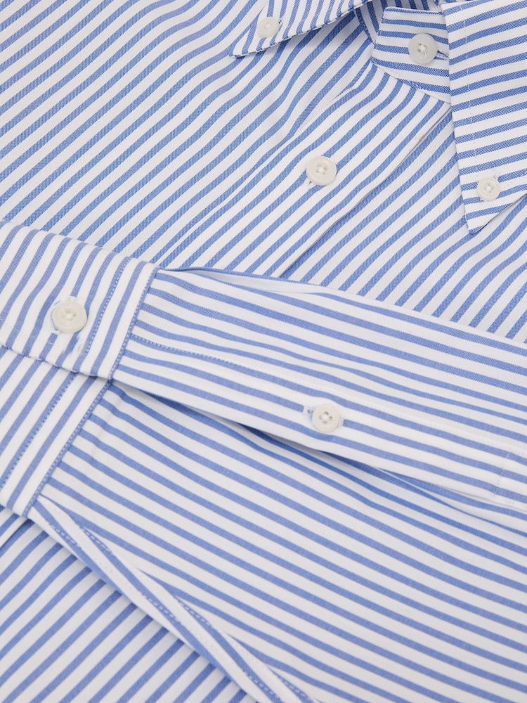 Reiss White/Blue Stripe Dart Cotton Striped Button-Down Shirt Regular-Fit - Image 7 of 7 Reiss White/Blue Stripe Dart Cotton Striped Button-Down Shirt Regular-Fit - Image 7 of 7