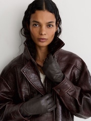 Reiss Charcoal Georgia Leather Gloves - Image 1 of 3