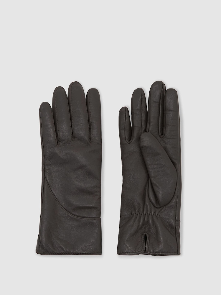 Reiss Charcoal Georgia Leather Gloves - Image 2 of 3