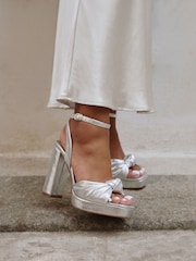 Linzi Silver Ruba Platform Heels With Knotted Front Strap - Image 1 of 5