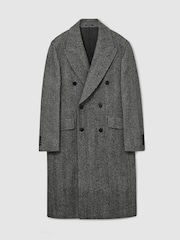 Reiss Black Ives Wool Herringbone Double-Breasted Overcoat - Image 2 of 8