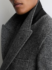 Reiss Black Ives Wool Herringbone Double-Breasted Overcoat - Image 3 of 8