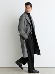 Reiss Black Ives Wool Herringbone Double-Breasted Overcoat - Image 5 of 8