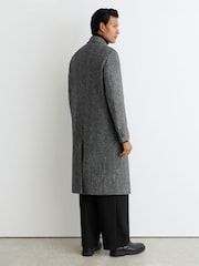 Reiss Black Ives Wool Herringbone Double-Breasted Overcoat - Image 6 of 8