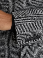 Reiss Black Ives Wool Herringbone Double-Breasted Overcoat - Image 7 of 8