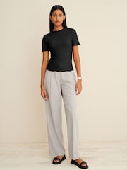 Black Short Sleeve Lettuce Edge Textured Top - Image 2 of 5