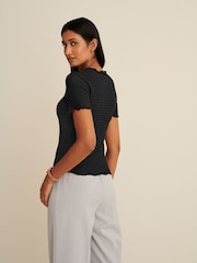 Black Short Sleeve Lettuce Edge Textured Top - Image 3 of 5