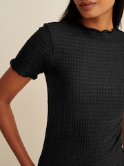 Black Short Sleeve Lettuce Edge Textured Top - Image 4 of 5
