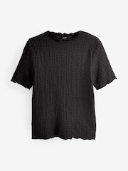 Black Short Sleeve Lettuce Edge Textured Top - Image 5 of 5