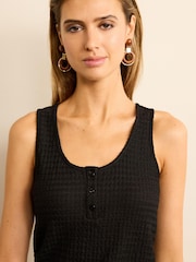 Black Textured Button Detail Vest Top - Image 1 of 4